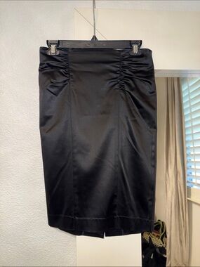 bebe Black Ruched Satin Pencil Skirt